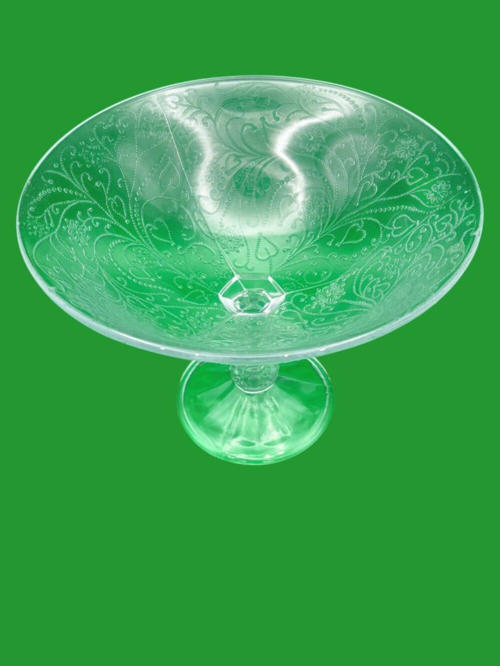 VTG Zabkowice Cashmere Pressed Glass Footed Fruit Bowl Floral Motif Pedestal - Picture 4 of 7